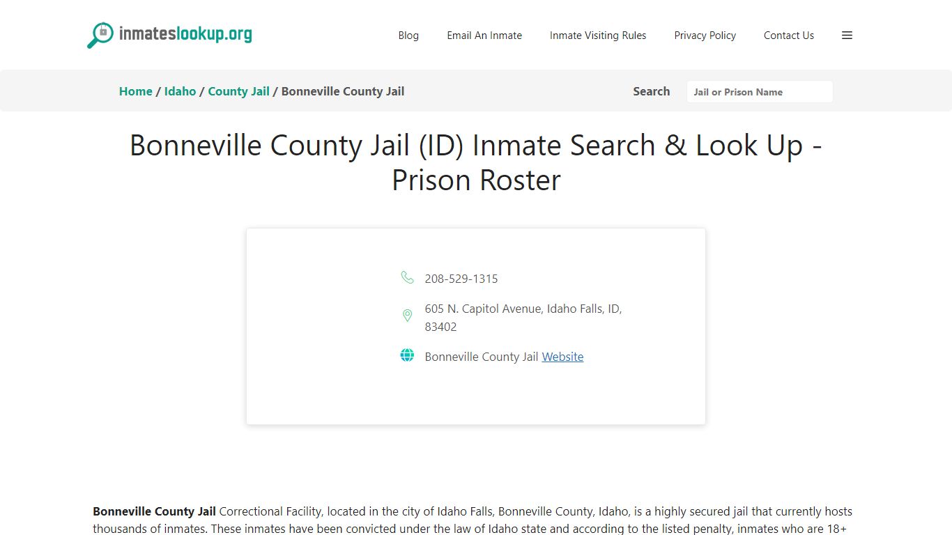 Bonneville County Jail (ID) Inmate Search & Look Up - Prison Roster