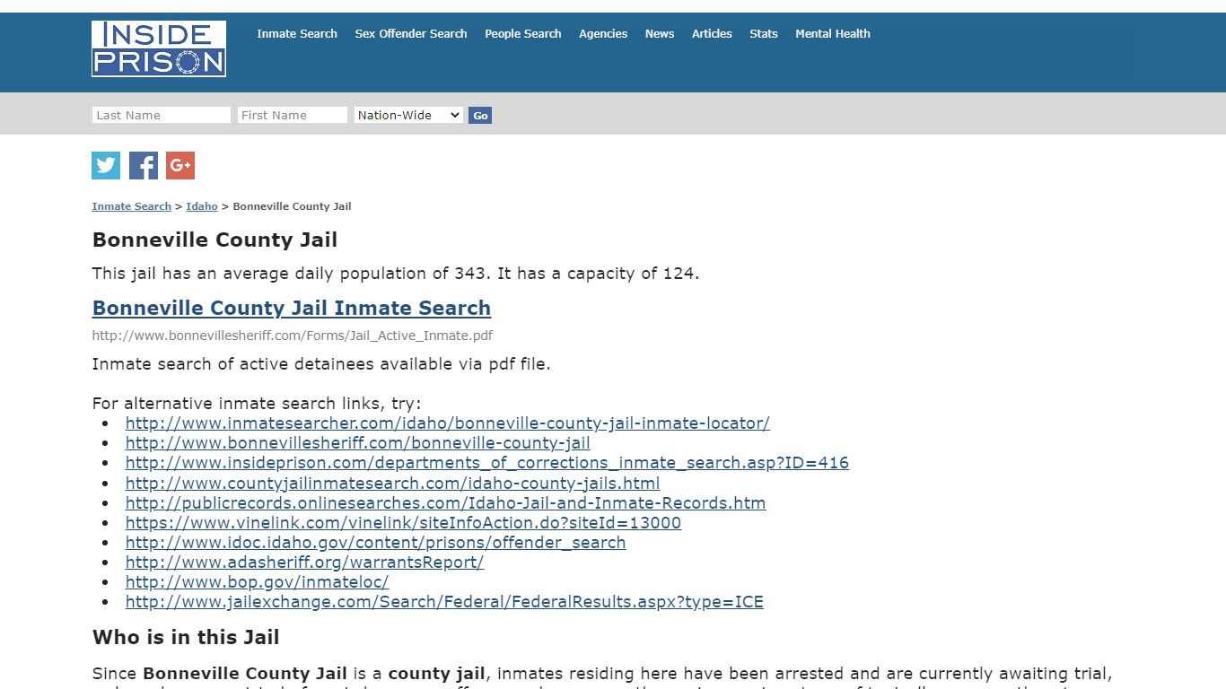 Bonneville County Jail - Idaho - Inmate Search - Inside Prison